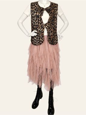 NWT Veveret Leopard Bow Tie Quilted Vest Coquette Indie Sleaze Medium